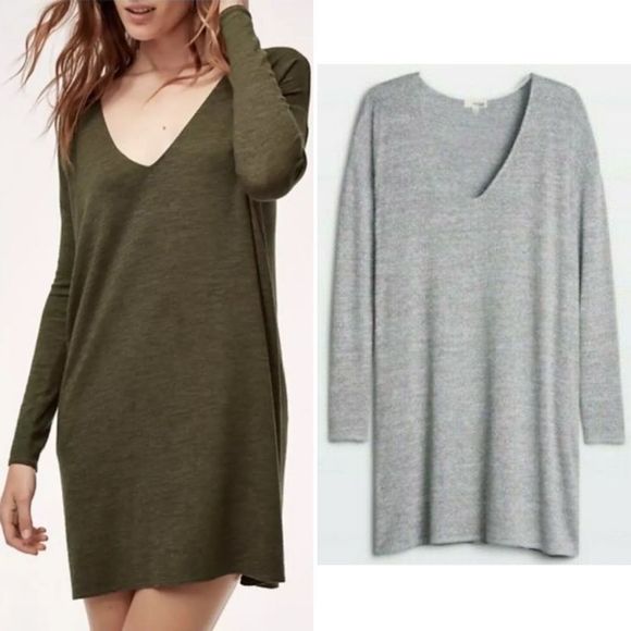 Aritzia Dresses & Skirts - Aritzia Wilfred Free Gail Dress Light Grey  Long Sleeve Oversized Mini Dress